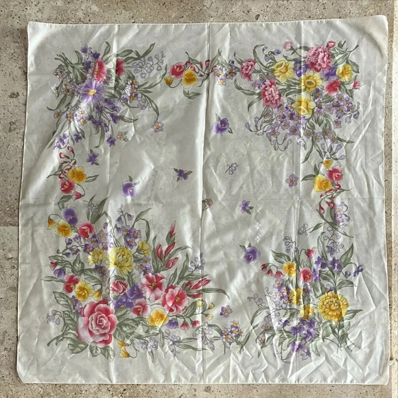 Avon Accessories - Vintage Avon Polyester Pastel Floral Square Scarf    35” X 35”
